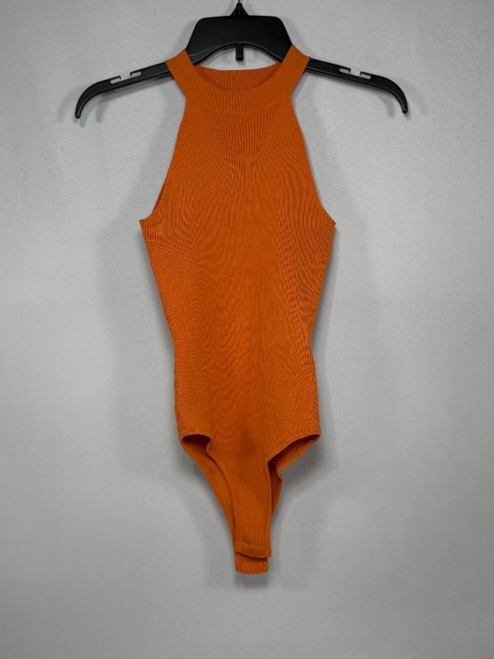 Happily Grey Burnt Orange Ribbed Halter Mock Neck Bodysuit Size S Small - Picture 2 of 9